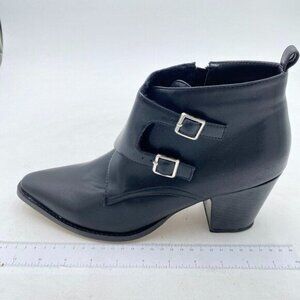 Black Women Chic Pointed Toe Ankle Boots Block Heel Buckled Wearing Dress Shoes